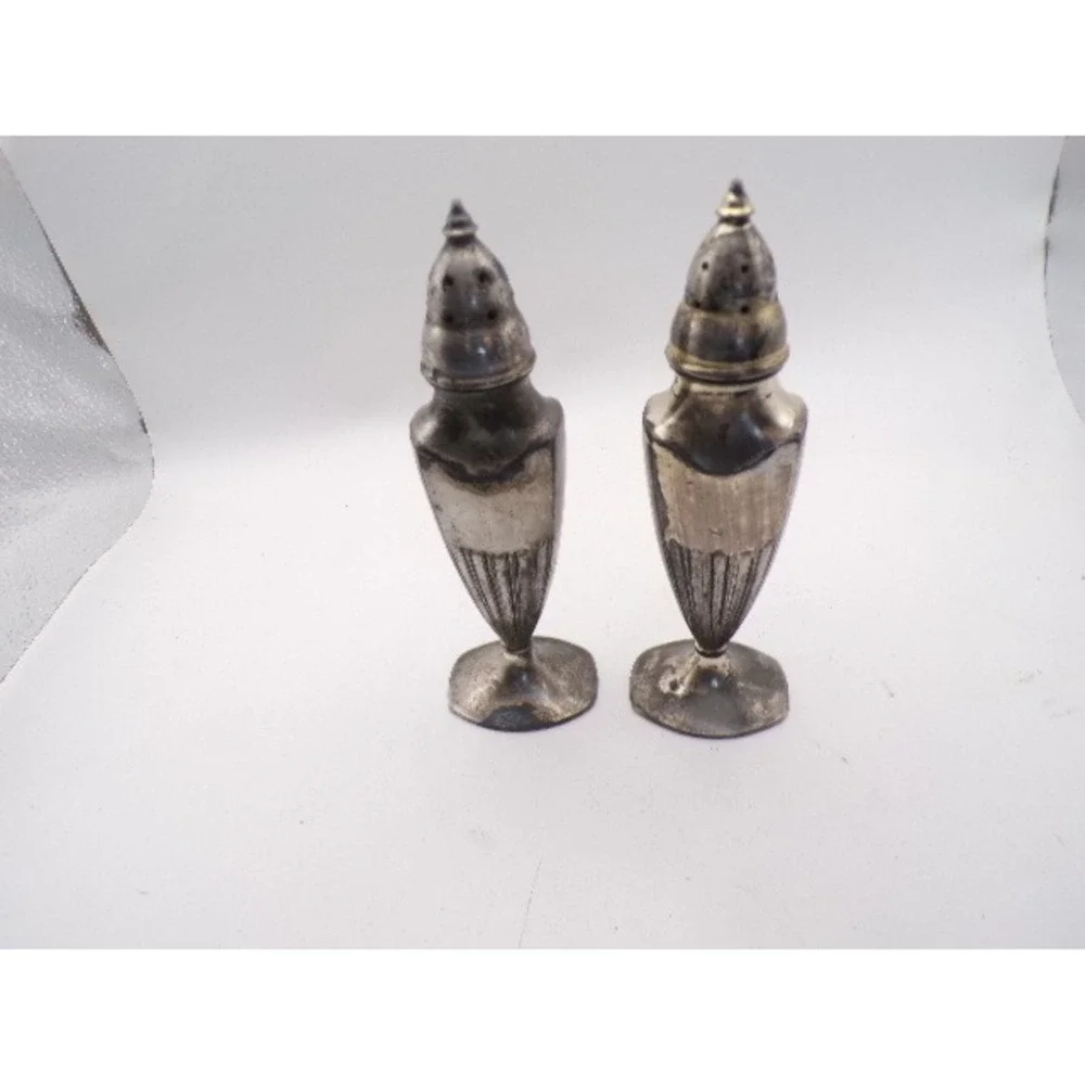 Vintage Silver Plate Salt Pepper Shakers‎ Made in USA Art Deco Style